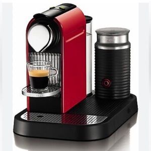 Nespresso C121 Citiz Espresso Maker in Red with Aeroccino Milk Frother & pods